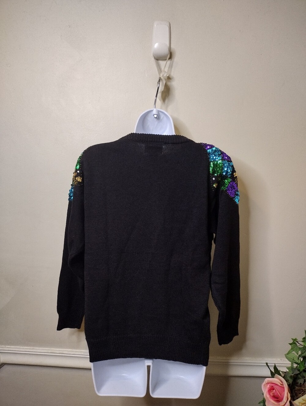 Vintage 1980's Jessica Stevens Black Raime Sequin Embellished Crewneck Sweater - Picture 4 of 8